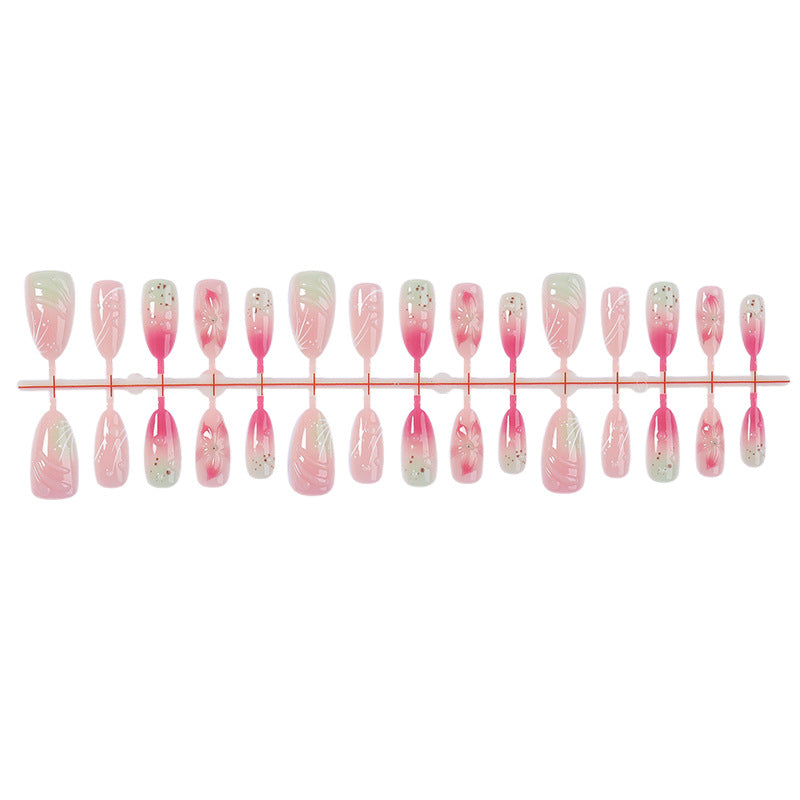 Artistic Press-On Nail Set with Floral Designs Acalora