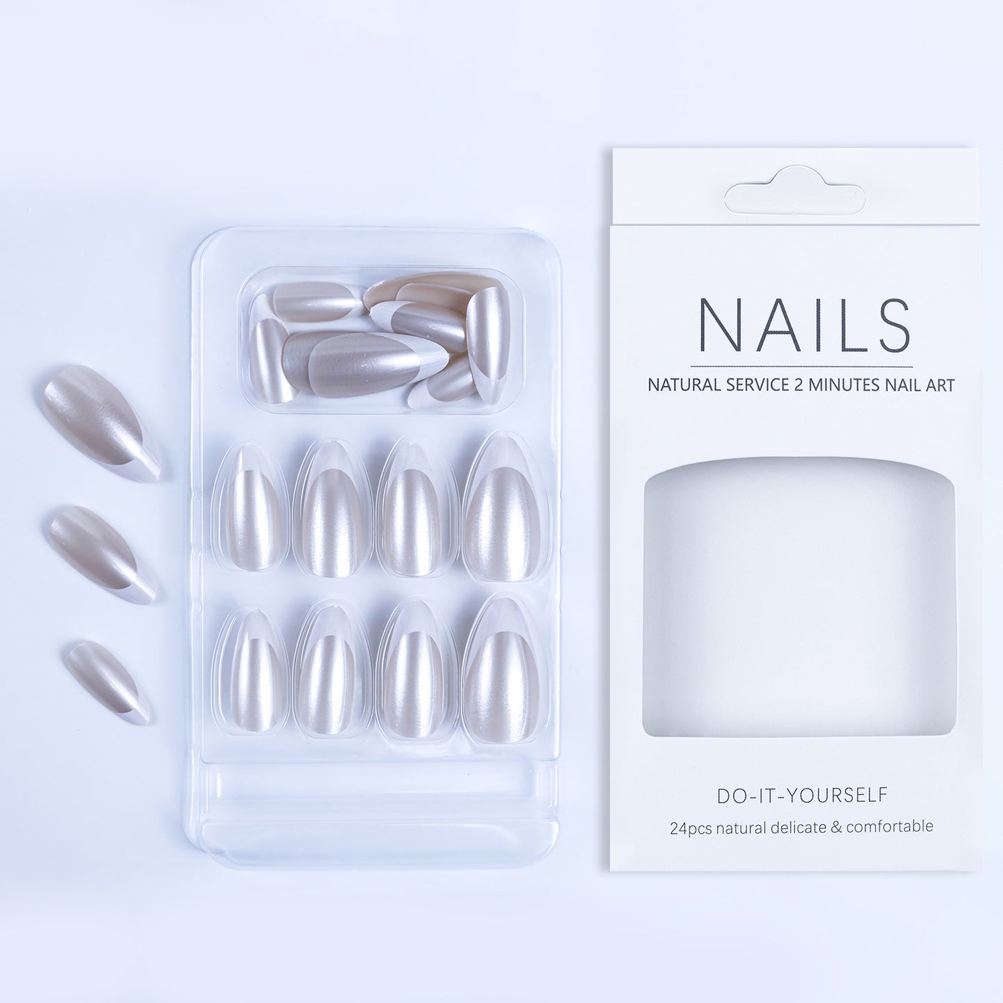 Artificial nails with elegant French design and high-gloss finish Acalora