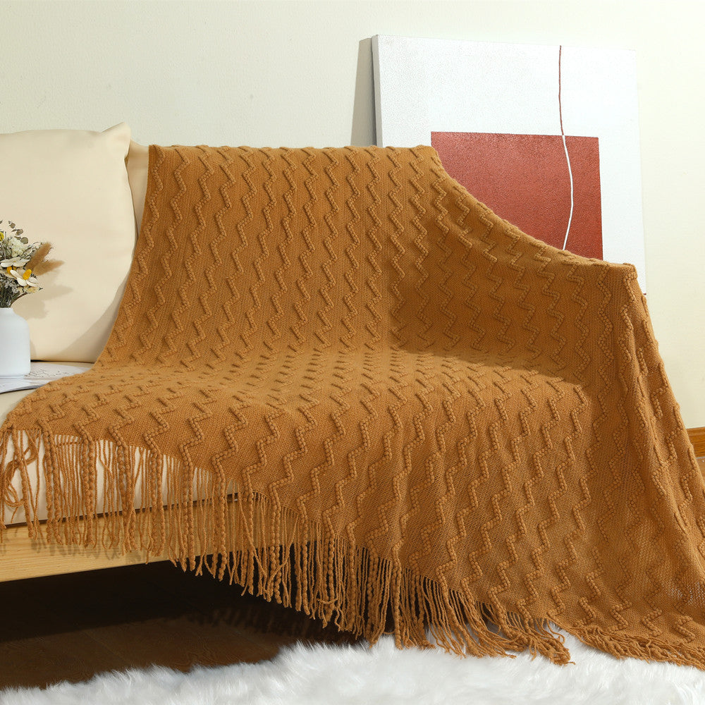 Textured Woven Throw Blanket with Fringe