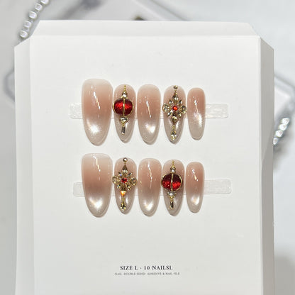 Premium Press-On Nail Art Set with Elegant Heart & Leaf Design Acalora