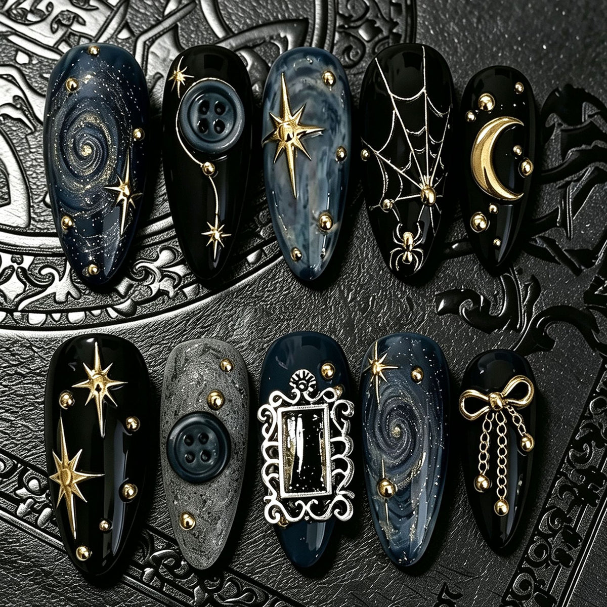 Celestial Themed Press-On Nail Art Acalora