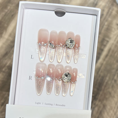 Decorative Stiletto Press-On Nail Art Set with Rhinestone Details Acalora