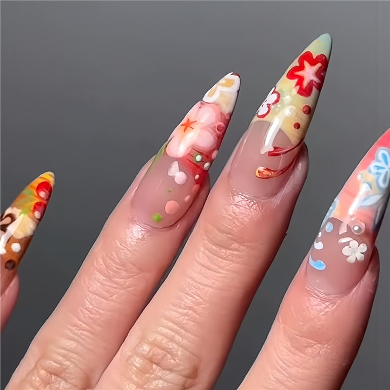 Artistic Floral Stiletto Press-On Nails Acalora