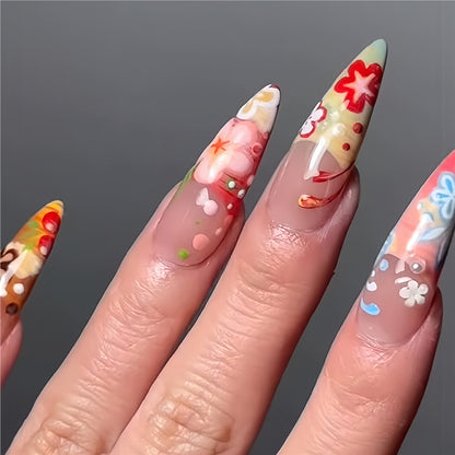 Artistic Floral Stiletto Press-On Nails Acalora