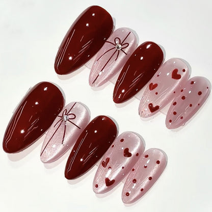 Decorative Press-On Nail Set with Heart and Bow Designs Acalora