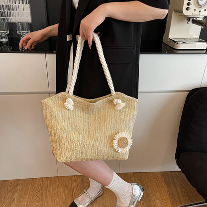 Decorative Floral Embellished Beach Tote Bag Acalora