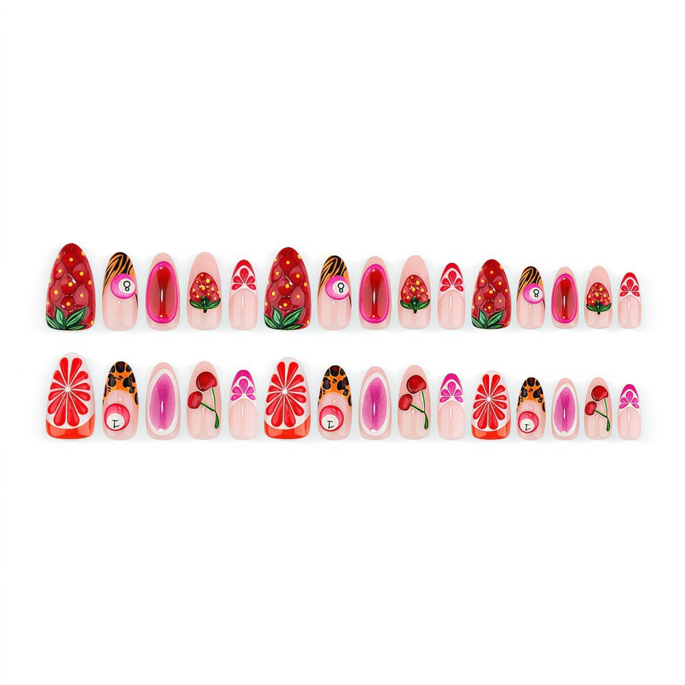 Artificial nails with fruity motifs andGloss finish Acalora