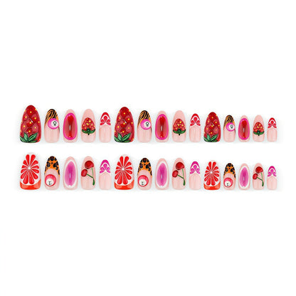 Artificial nails with fruity motifs andGloss finish Acalora