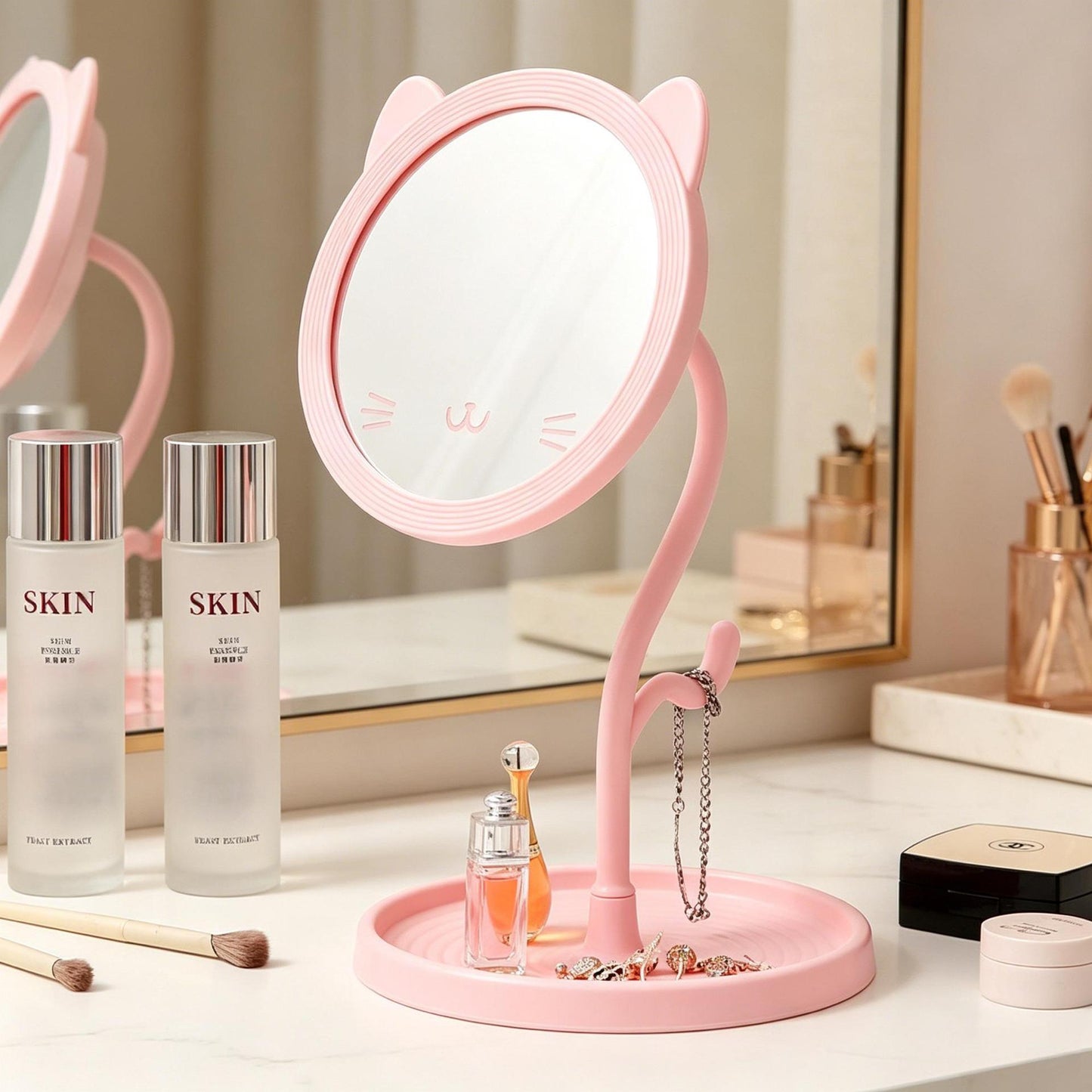 Cute Cat-Themed Desk Mirror