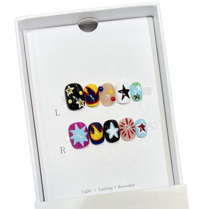 Cosmic-Themed Press-On Nail Art Set Acalora