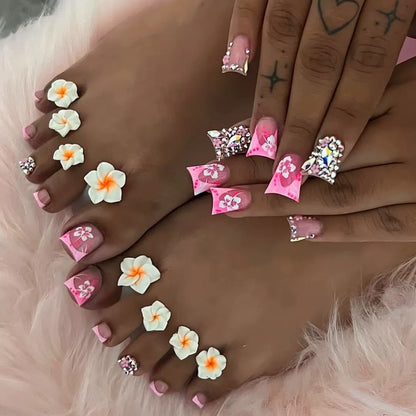 Decorative Floral Press-On Nails Set with 3D Accents Acalora