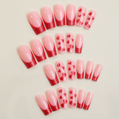 Premium Decorative Press-On Nail Set with Heart and Glitter Designs Acalora