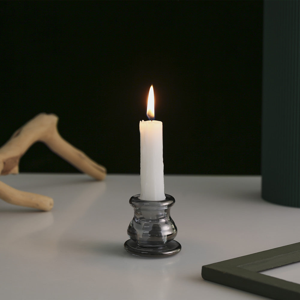 Handblown Smoky Glass Taper and Short Pillar Candle Holder Acalora