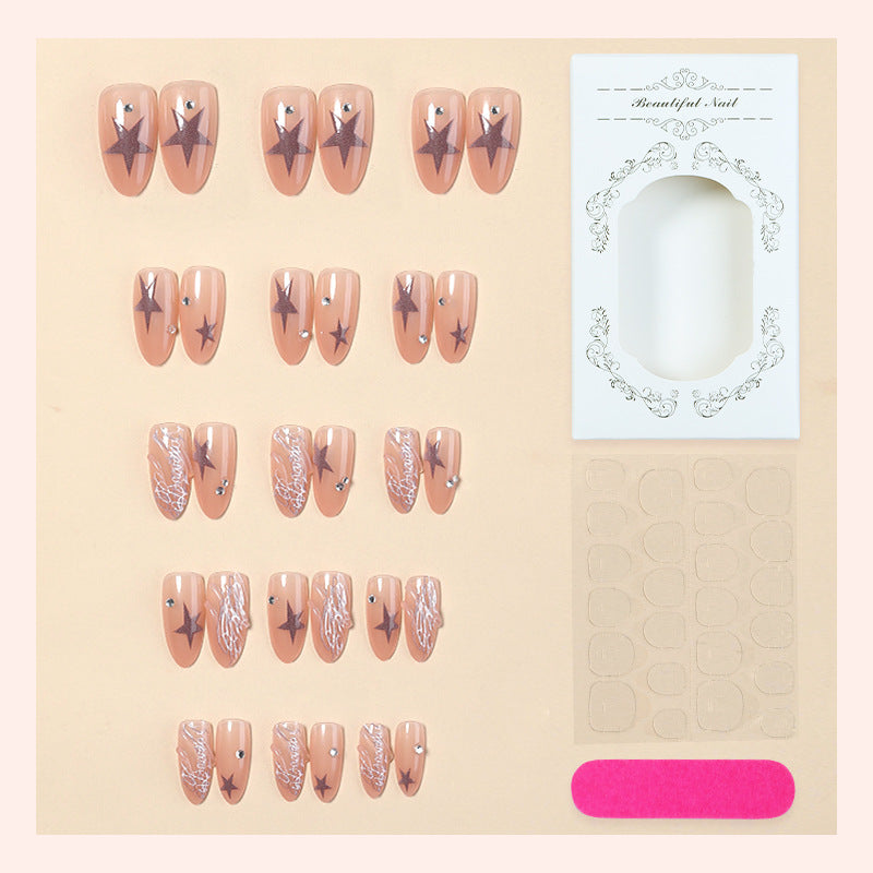 Artistic Press-On Nail Set with Star and Pearl Accents Acalora