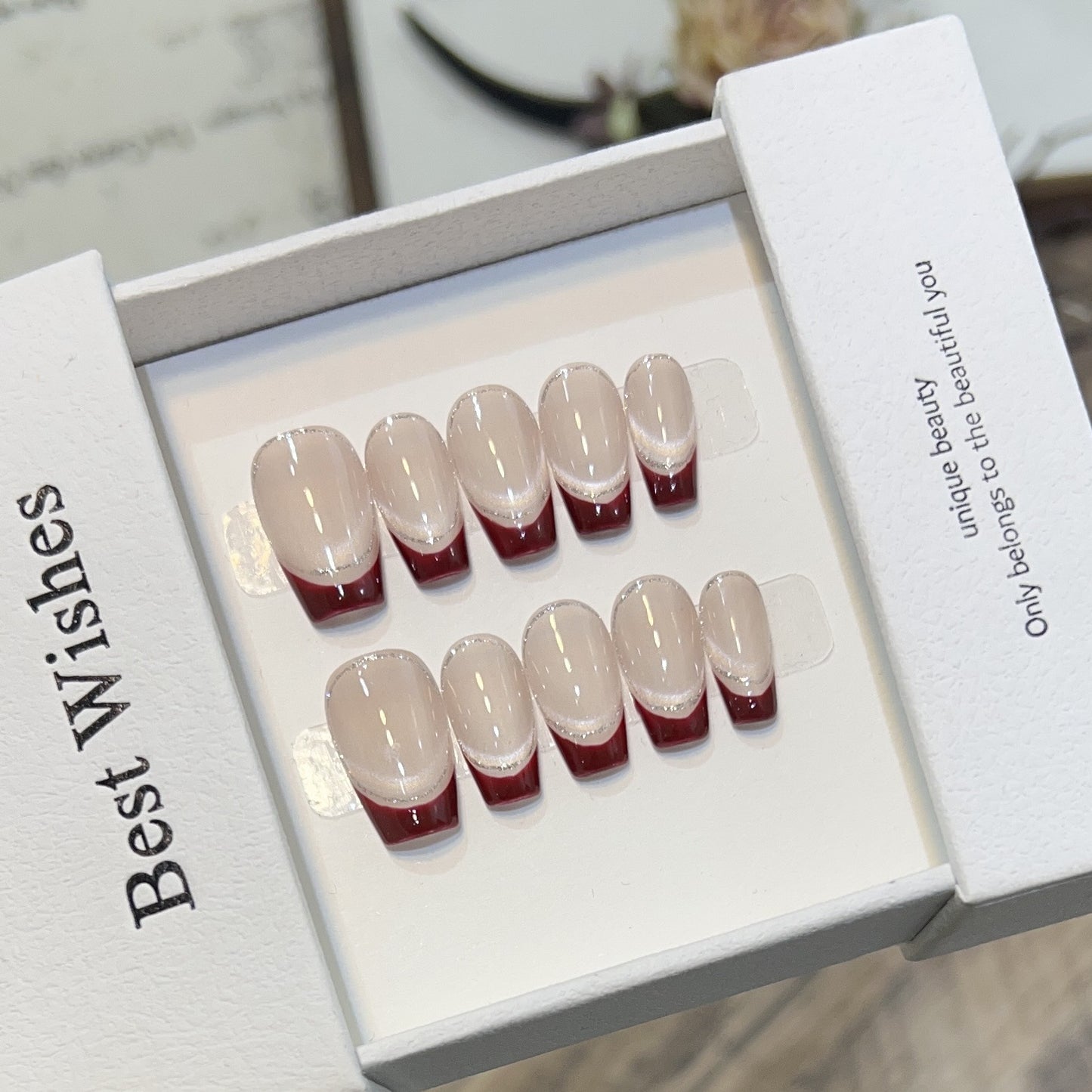 Artistic Gel Press-On Nail Set with Elegant French Tips Acalora