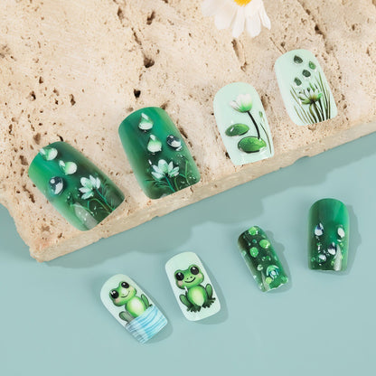 Creative art nails with frogs and plant details Acalora