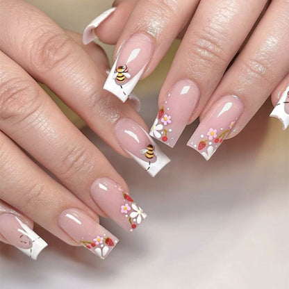 Decorative Floral Press-On Nail Art Set with 3D Flower Accents Acalora