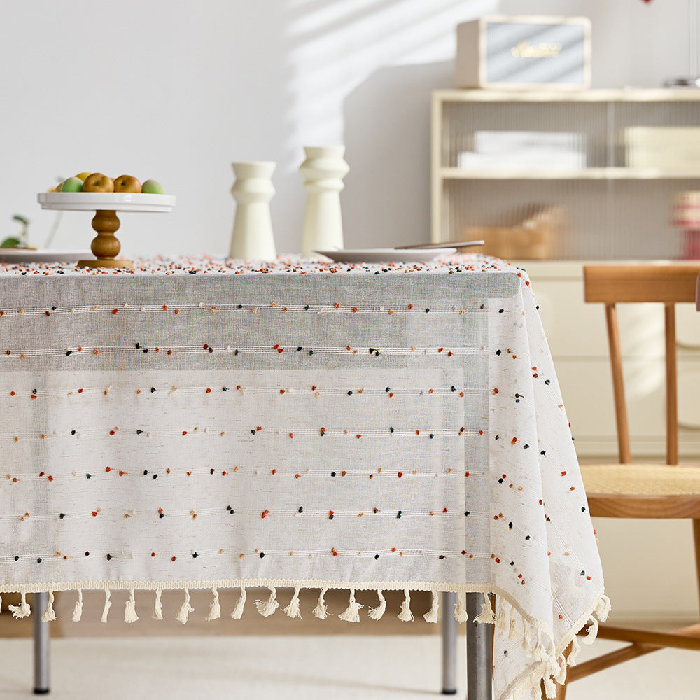 Elegant Cotton Fringed Tablecloth