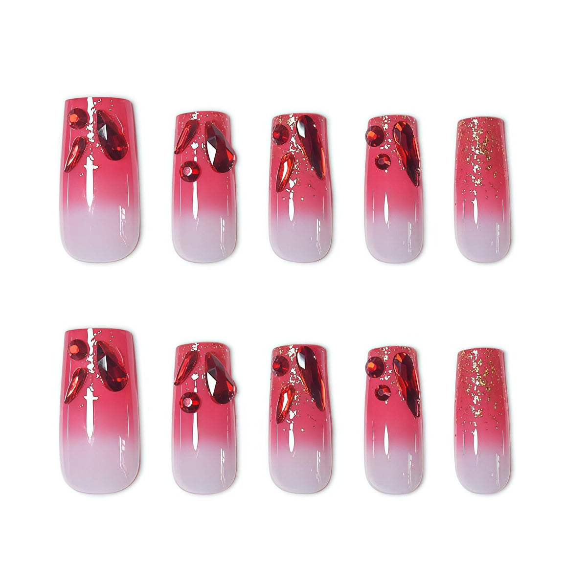 Elegant 3D Gemstone Press-On Nail Art Acalora