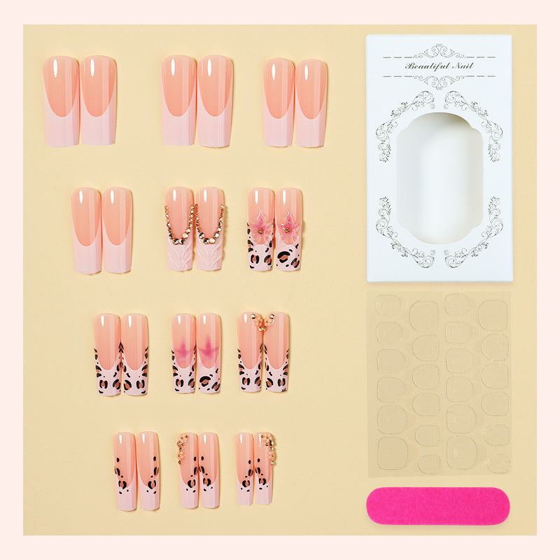 Decorative Press-On Nails Set with Artistic Leopard and Floral Accents Acalora