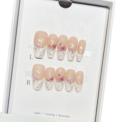Floral Design Stiletto Press-On Nails Acalora