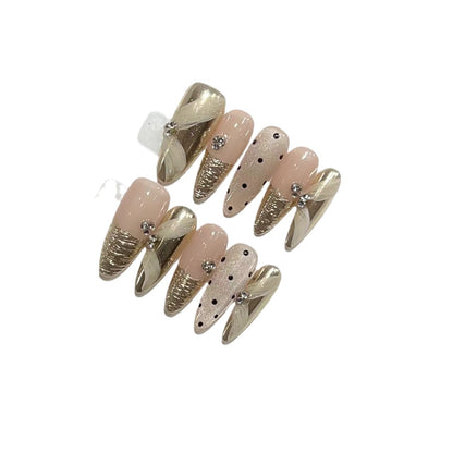 Luxury Press-On Nail Art Set with Elegant Metallic Accents Acalora