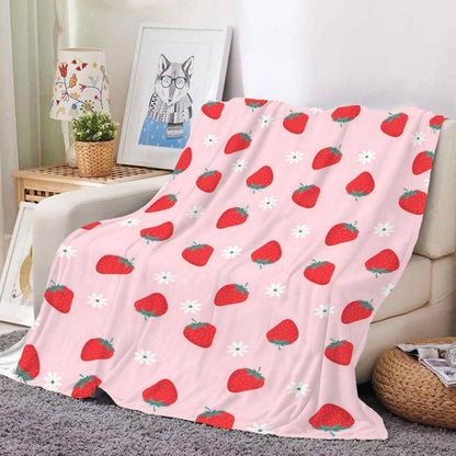 Strawberry Print Plush Throw Blanket