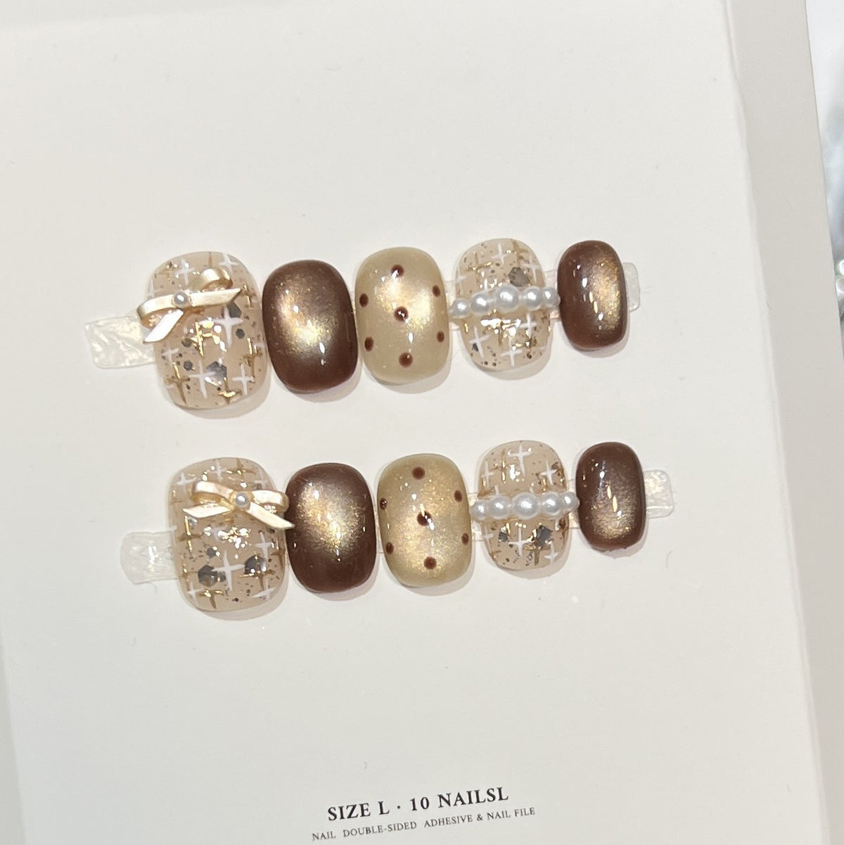Decorative Press-On Nail Set with Pearl and Bow Accents Acalora