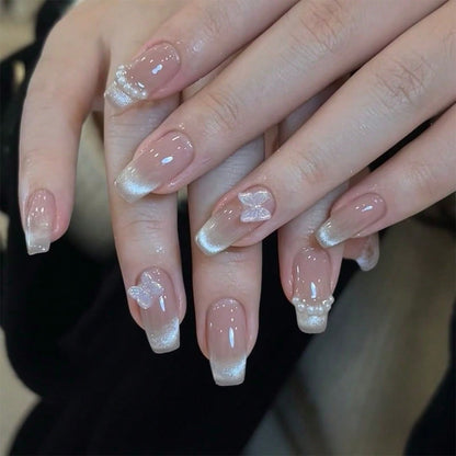 Elegant Press-On Nail Set with Decorative Crystal Accents Acalora