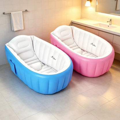 Inflatable Bathtub with Ergonomic Shape, Integrated Shelf and Compact Storage