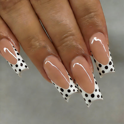Artistic Long Press-On Nail Tips with Polka Dot Design Acalora