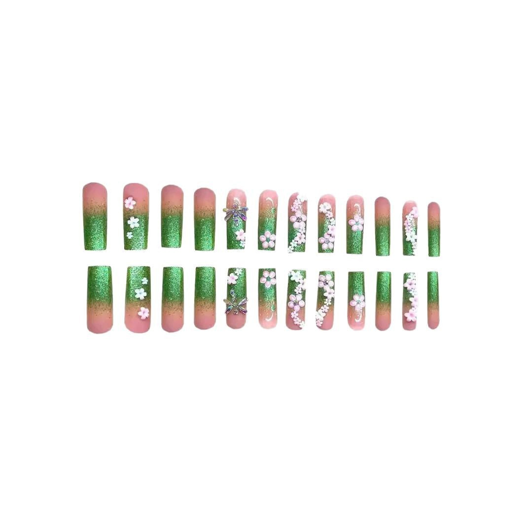 Floral Themed Long Press-On Nails Acalora