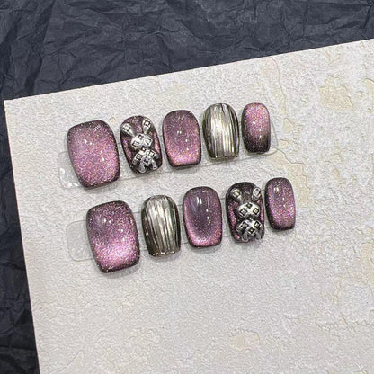 Glamorous Press-On Nail Art Set with Elegant Metallic Accents Acalora