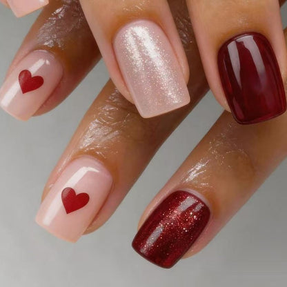 Art nail set with heart designs and glitter Acalora