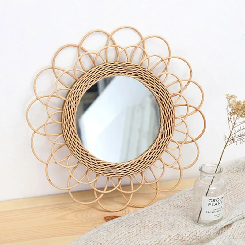 More Elegant Round Wall Mirror Made of Natural Rattan Acalora