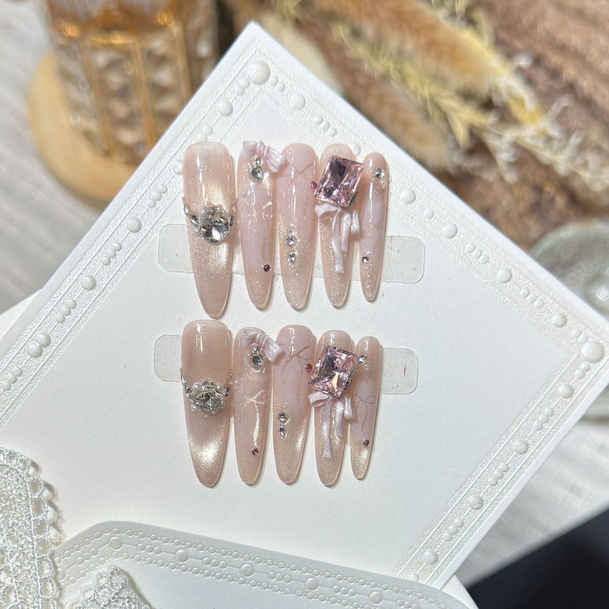 Ornate Rhinestone-Embellished Stiletto Press-On Nails Acalora