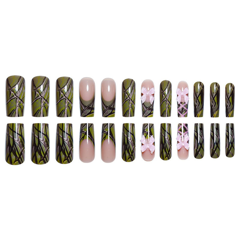 Decorative Long Press-On Nail Art with Bow Accents Acalora