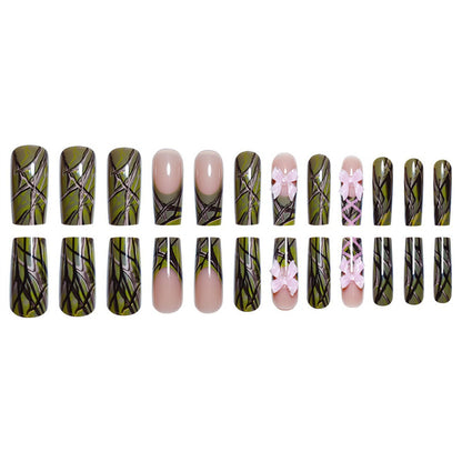 Decorative Long Press-On Nail Art with Bow Accents Acalora