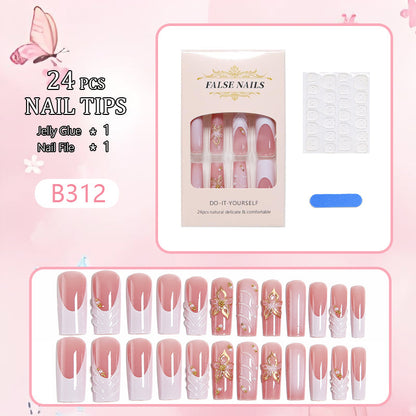 Artificial Nail Set with Elegant 3D Flower Accents Acalora