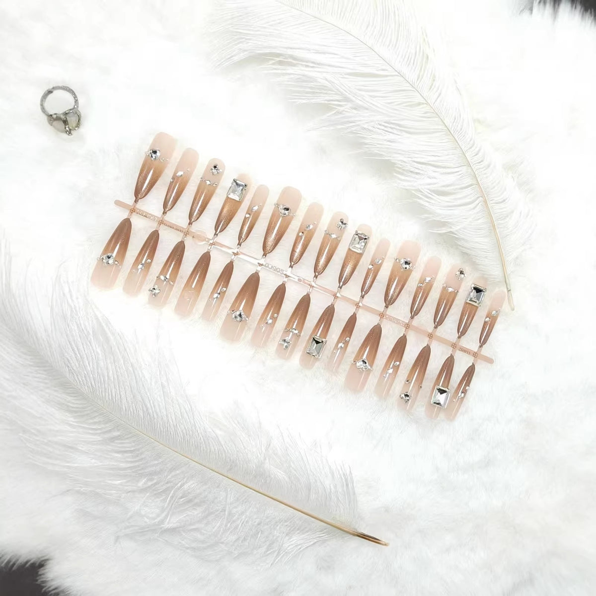 Acrylic nail set with glamorous 3D rhinestone applications Acalora