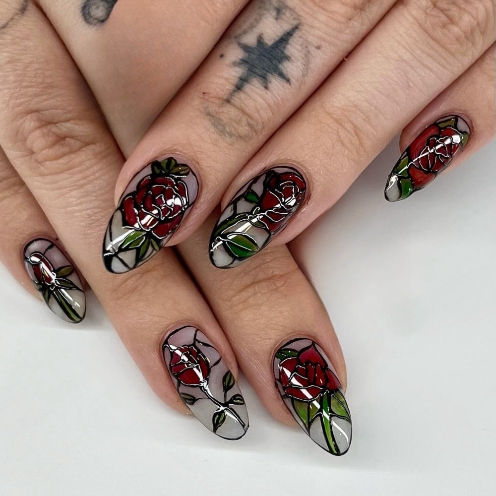 Elegantly designed artificial nails with floral pattern Acalora