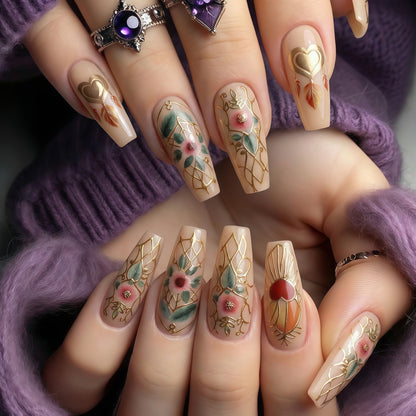 Creative artificial nails with floral and romantic design Acalora