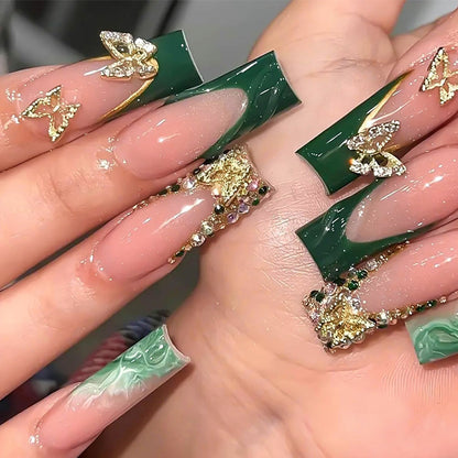 Premium Decorative Press-On Nail Set with Artistic Floral and Gem Accents Acalora