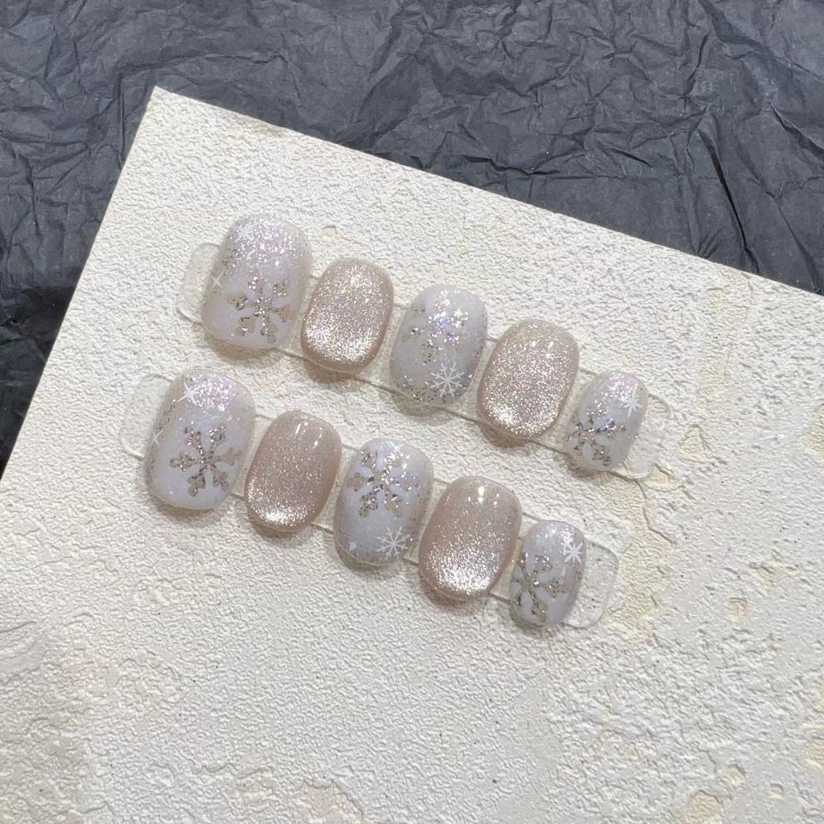 Chic Glittery Press-On Nail Set with Snowflake Design Acalora