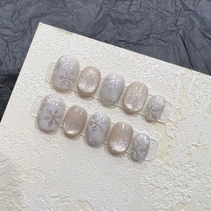 Chic Glittery Press-On Nail Set with Snowflake Design Acalora