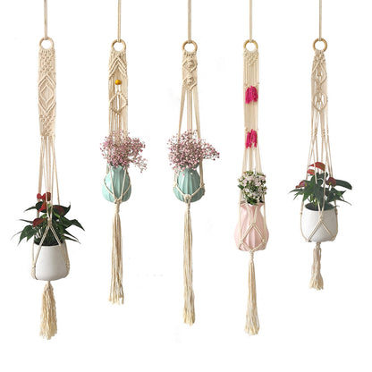 Macrame plant hanger with decorative tassels
