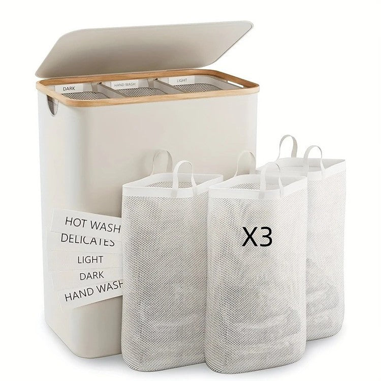 Elegant Laundry Container Made of High-Quality Textile with Bamboo Frame Acalora