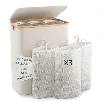 Elegant Laundry Container Made of High-Quality Textile with Bamboo Frame Acalora