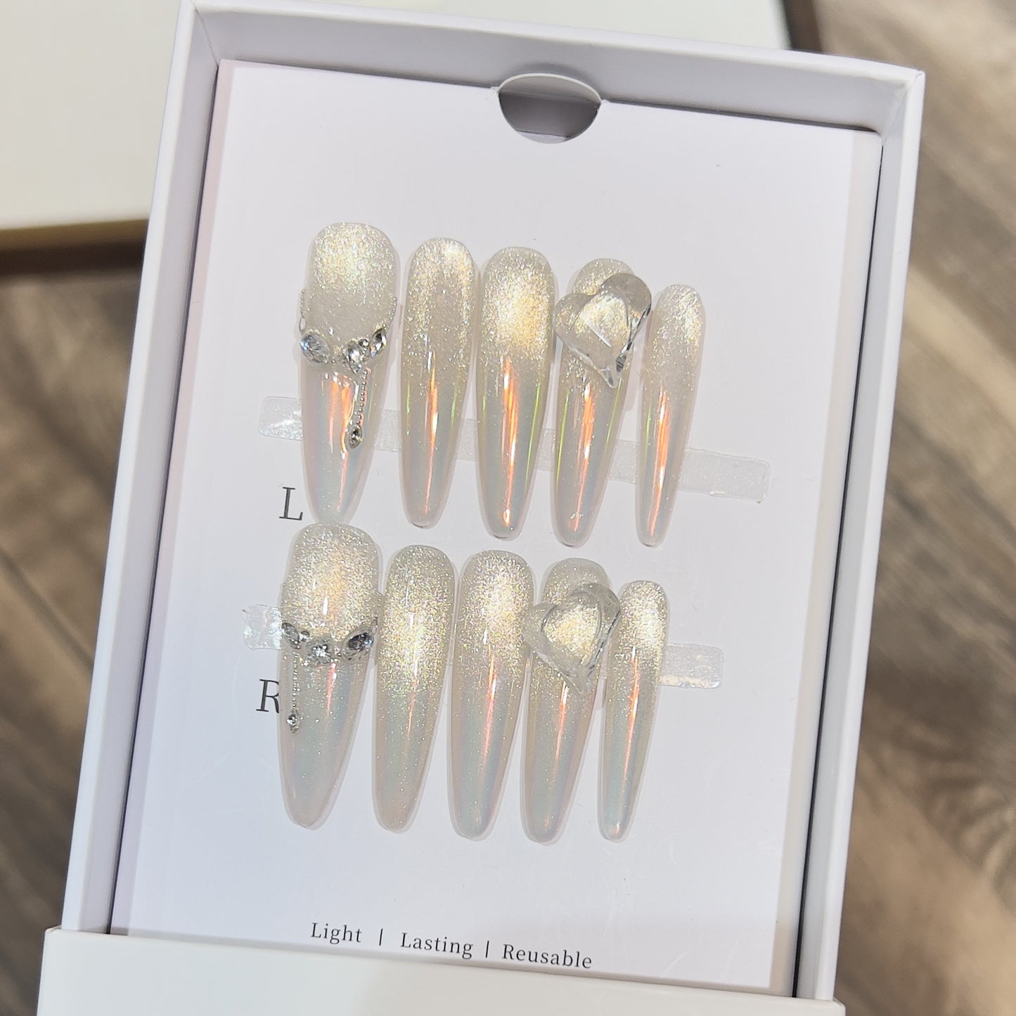 Stiletto Press-On Nail Extensions with Crystal Accents Acalora