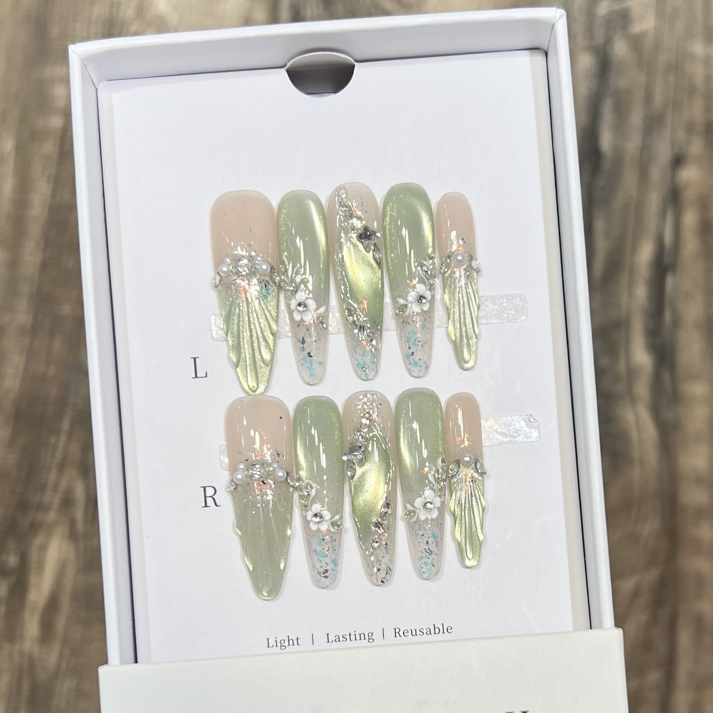 Floral Accented Stiletto Press-On Nails Acalora